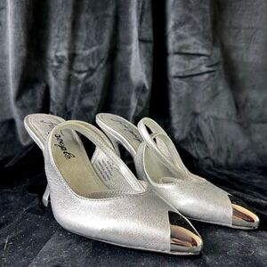 Silver Women's Slingback Heels with Metallic Toe